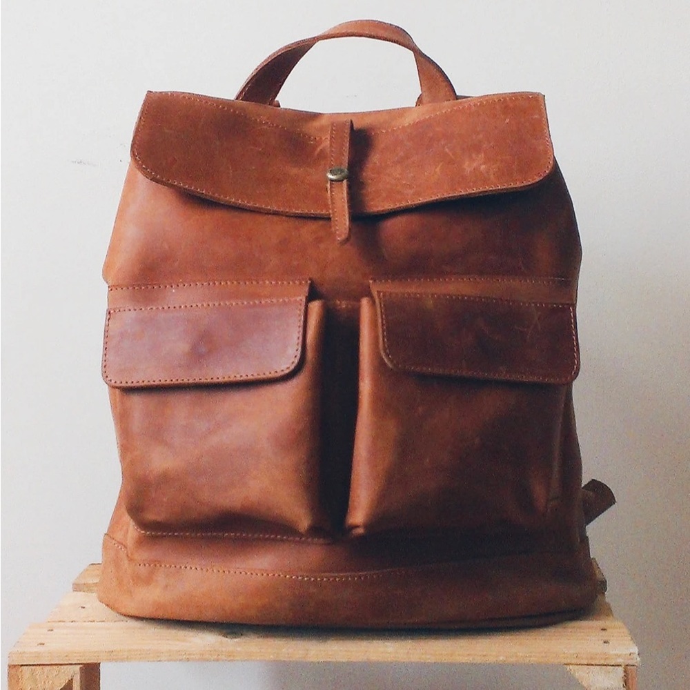 Handcrafted Leather Backpack in cognac